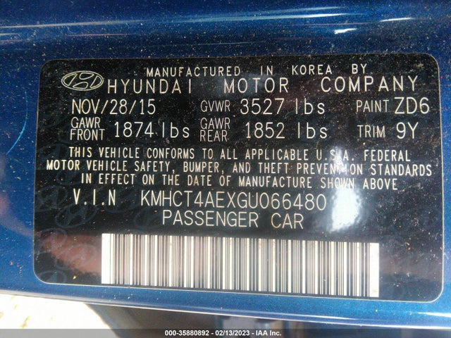 2016 HYUNDAI ACCENT SE VIN: KMHCT4AEXGU066480