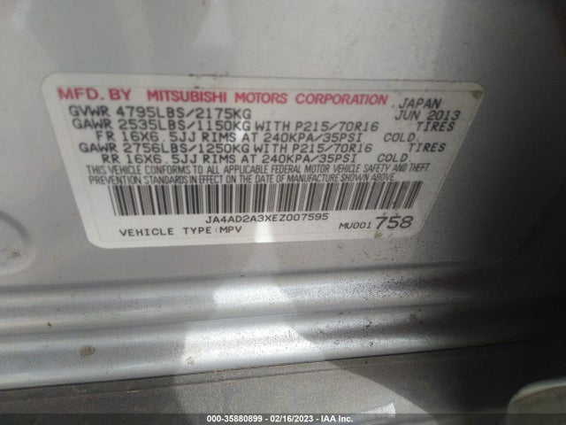 JA4AD2A3XEZ007595 Mitsubishi Outlander