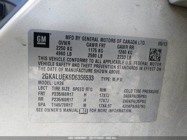 2013 GMC TERRAIN SLT VIN: 2GKALUEK6D6356533