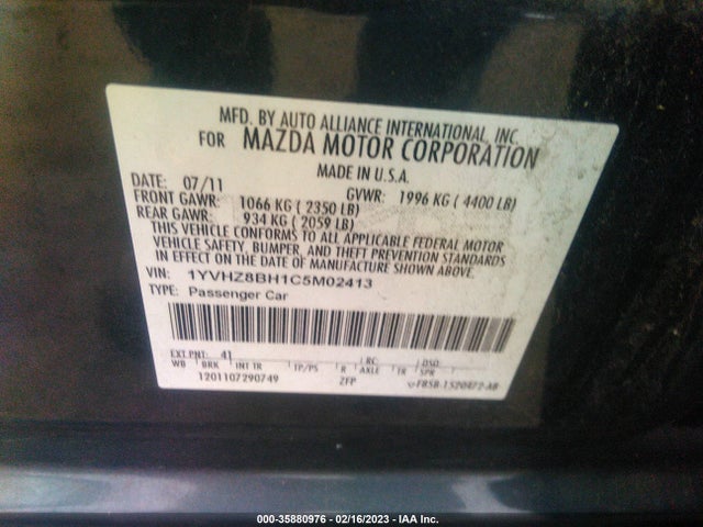 2012 MAZDA MAZDA6 I SPORT VIN: 1YVHZ8BH1C5M02413