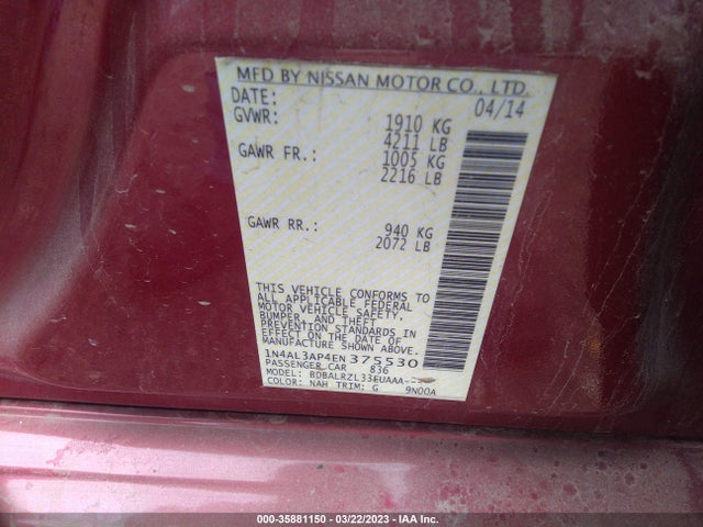 Nissan ALTIMA 2.5 2014 1N4AL3AP4EN375530 Image 10
