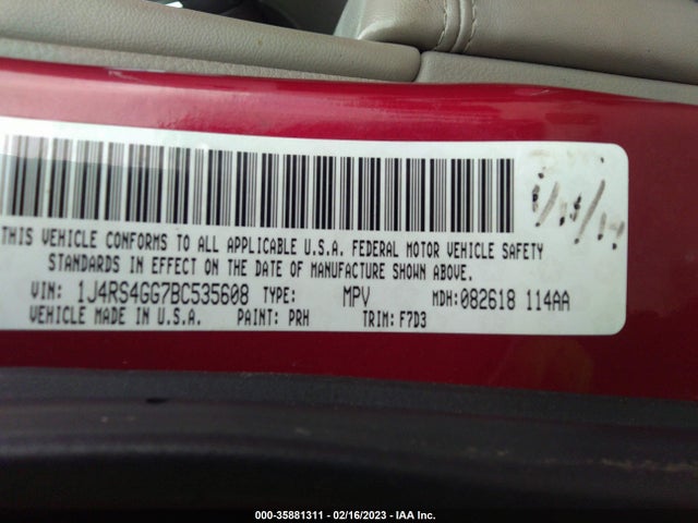 2011 JEEP GRAND CHEROKEE LAREDO VIN: 1J4RS4GG7BC535608