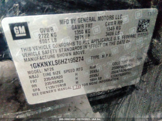 1GKKNXLS6HZ195274 GMC Acadia Denali