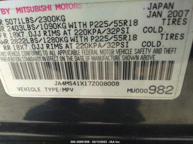 JA4MS41X17Z008008 Mitsubishi Outlander Xls