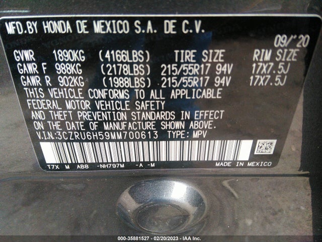 Honda HR-V EX 2021 3CZRU6H59MM700613 Image 10