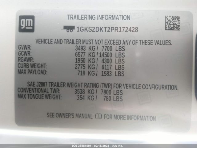 1GKS2DKT2PR172428 GMC YUKON DENALI