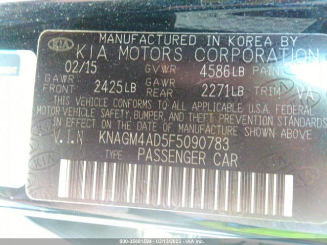 KNAGM4AD5F5090783 KIA OPTIMA HYBRID