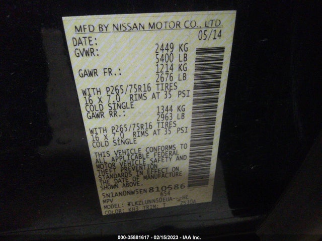 2014 Nissan Xterra, VIN: 5N1AN0NW5EN810586