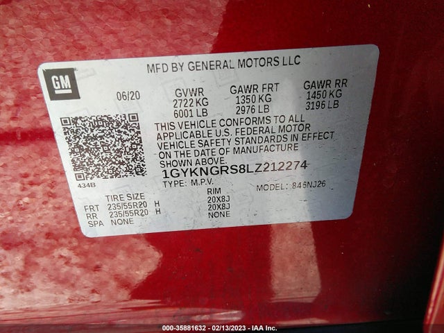 2020 Cadillac XT5, VIN: 1GYKNGRS8LZ212274