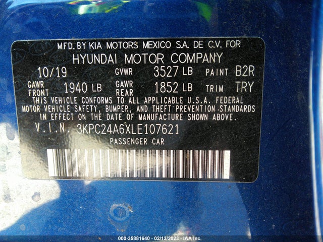2020 Hyundai Accent, VIN: 3KPC24A6XLE107621