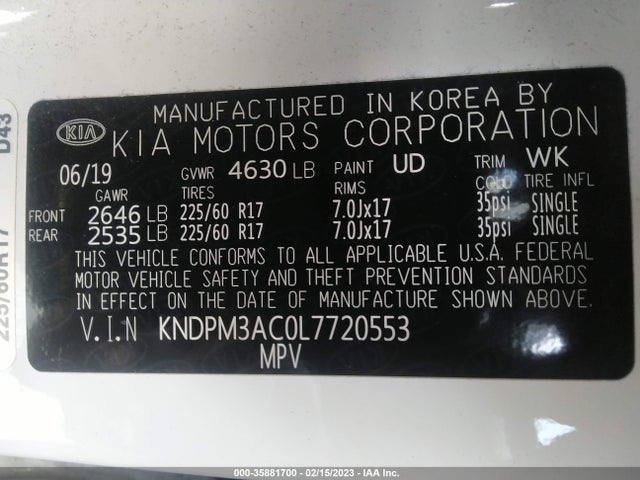 2020 KIA SPORTAGE LX VIN: KNDPM3AC0L7720553