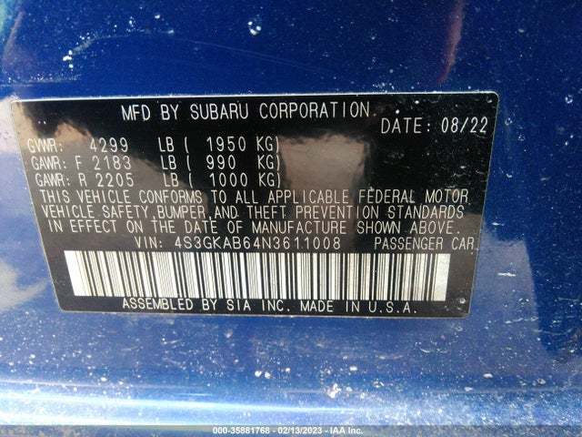 2022 Subaru Impreza, VIN: 4S3GKAB64N3611008