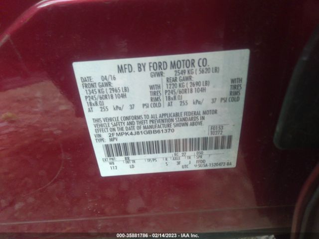 2FMPK4J81GBB61370 Ford EDGE SEL