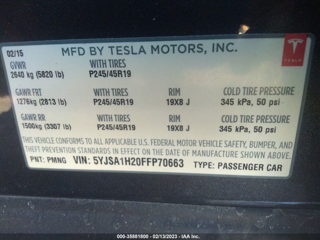 5YJSA1H20FFP70663 Tesla Model S 85d/p85d/70d/90d/p90d