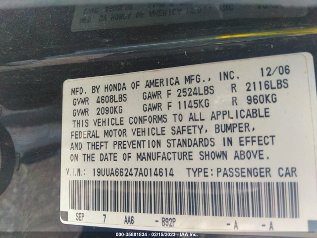 19UUA66247A014614 Acura TL