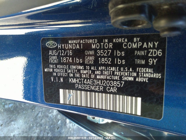 2017 HYUNDAI ACCENT SE VIN: KMHCT4AE3HU203857