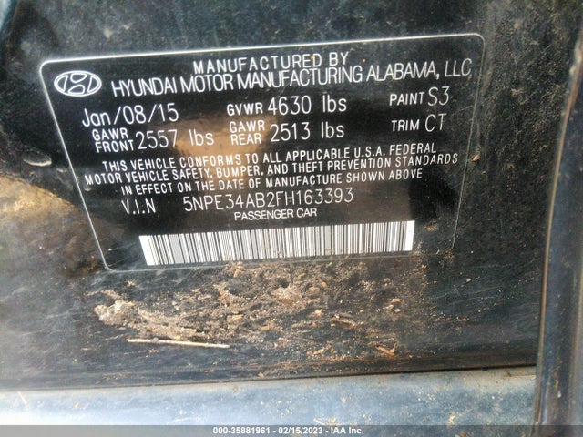2015 HYUNDAI SONATA 2.0T LIMITED VIN: 5NPE34AB2FH163393