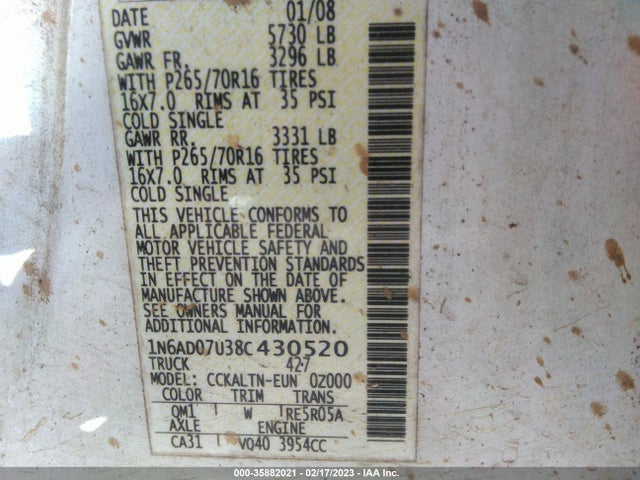 Nissan Frontier Se 2008 1N6AD07U38C430520 Image 10