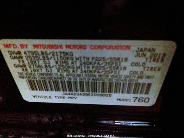 JA4AD3A39EZ009005 Mitsubishi Outlander Se