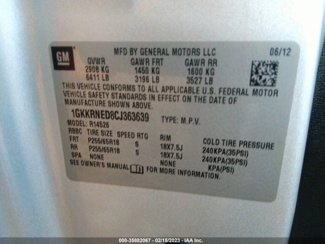 2012 GMC ACADIA SL VIN: 1GKKRNED8CJ363639