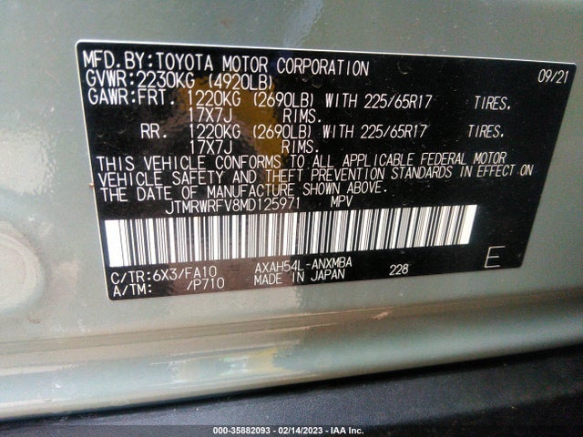 2021 Toyota RAV4, VIN: JTMRWRFV8MD125971