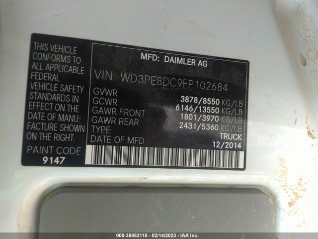 2015 Mercedes-Benz Sprinter, VIN: WD3PE8DC9FP102684