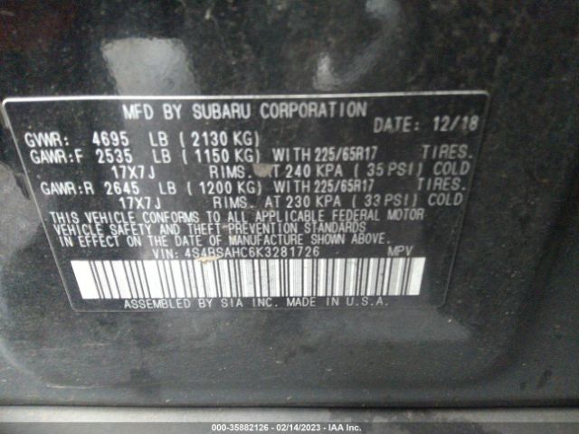 4S4BSAHC6K3281726 Subaru Outback Premium