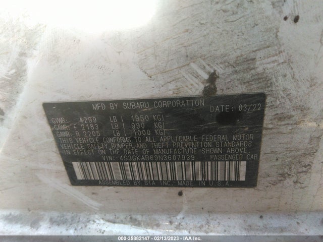 Subaru Impreza 2022 4S3GKAB69N3607939 Image 11