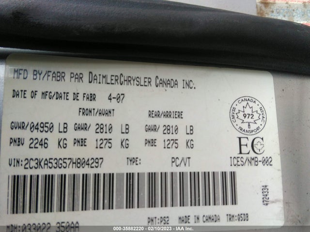 2007 CHRYSLER 300 VIN: 2C3KA53G57H804297