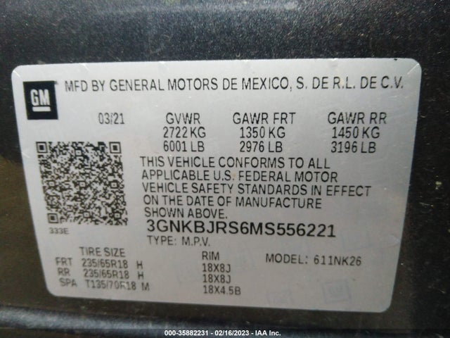 2021 CHEVROLET BLAZER LT VIN: 3GNKBJRS6MS556221