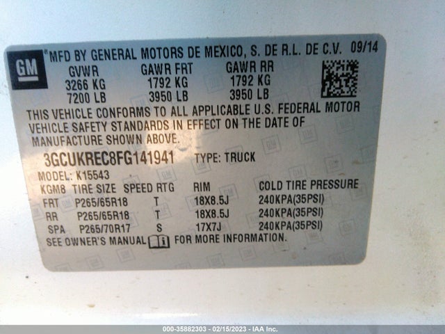 Chevrolet Silverado 1500 2lt 2015 3GCUKREC8FG141941 Image 9
