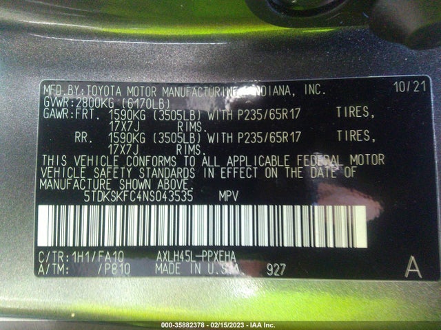 2022 Toyota Sienna, VIN: 5TDKSKFC4NS043535