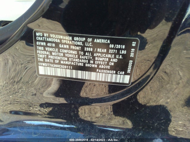 1VWDT7A36HC020111 Volkswagen Passat R-line W/comfort Pkg