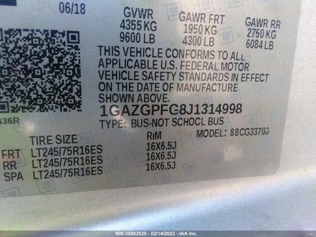 Chevrolet Express Passenger Lt 2018 1GAZGPFG8J1314998 Image 10