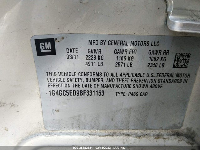 2011 BUICK LACROSSE CXL VIN: 1G4GC5ED9BF331153