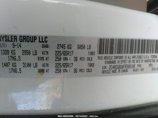 Dodge Grand Caravan American Value Pkg 2015 2C4RDGBG0FR508109 Image 9