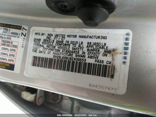 2008 PONTIAC VIBE VIN: 5Y2SL65818Z406653