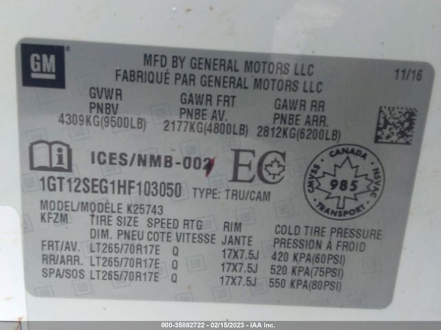 1GT12SEG1HF103050 GMC Sierra 2500hd Sle