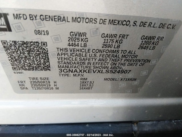 2020 Chevrolet Equinox, VIN: 3GNAXKEVXLS524907
