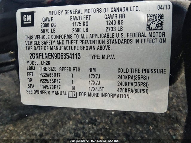 Chevrolet EQUINOX LT 2013 2GNFLNEK9D6354113 Image 11