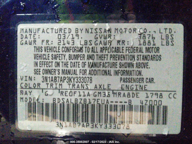 Nissan SENTRA S 2019 3N1AB7AP3KY333078 Image 11