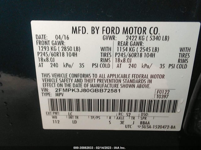 2FMPK3J80GBB72581 Ford Edge