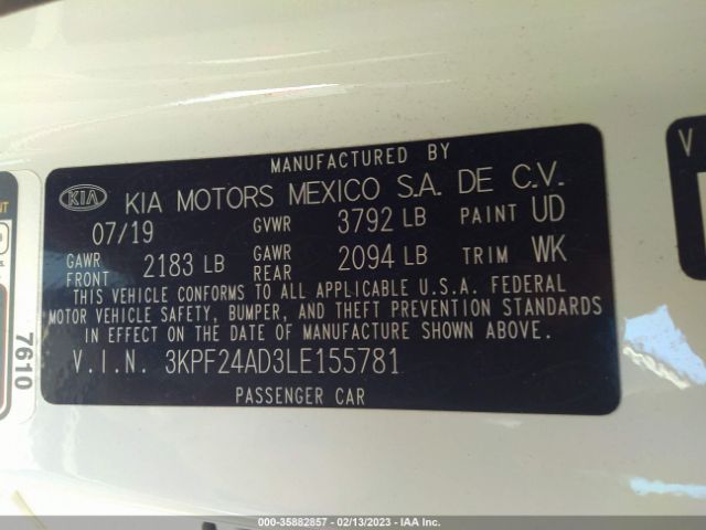 3KPF24AD3LE155781 KIA Forte Lxs