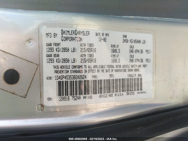 Dodge Caravan Sport 2003 1D4GP45353B202624 Image 10