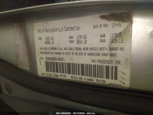 2007 DODGE CHARGER VIN: 2B3KA43R87H685671