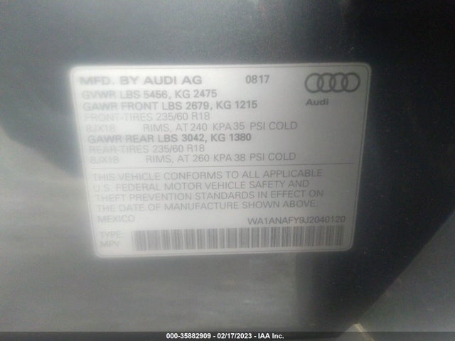 WA1ANAFY9J2040120 Audi Q5 Premium/tech Premium