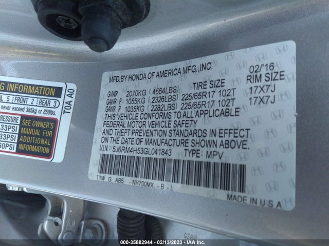 Honda CR-V EX 2016 5J6RM4H53GL041843 Image 9