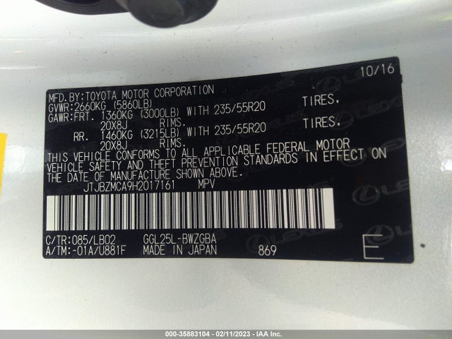 JTJBZMCA9H2017161 Lexus Rx Rx 350