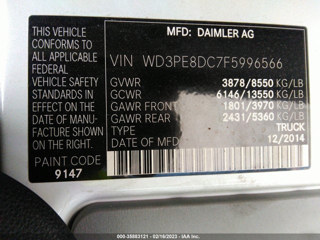 2015 Mercedes-Benz Sprinter, VIN: WD3PE8DC7F5996566