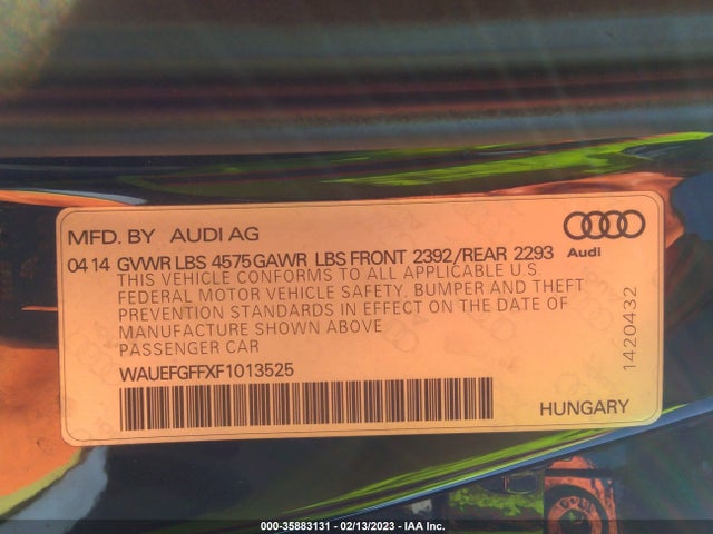 WAUEFGFFXF1013525 Audi A3 2.0t Premium Plus